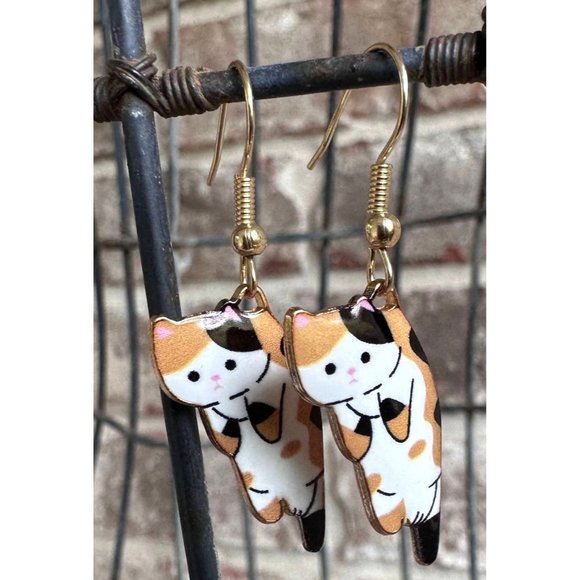 Calico Cat Earrings New Small Kitty Lover Dangle Hooks Christmas Birthda… - Picture 2 of 11